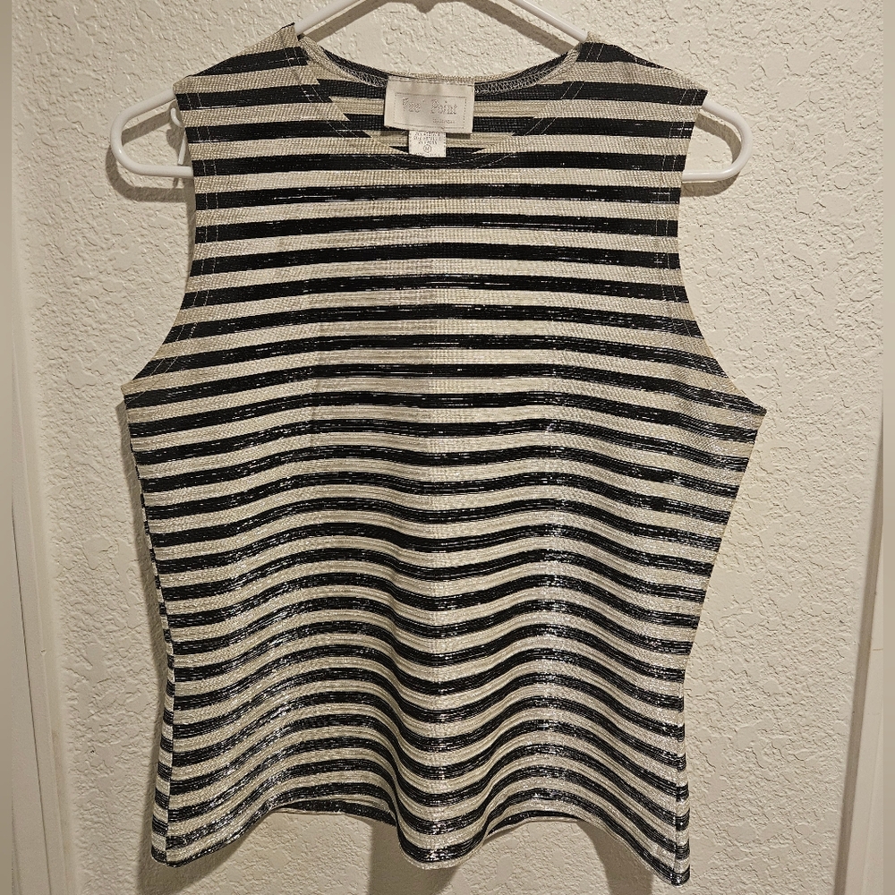 Elegant Black and White Metallic Striped Tank Top